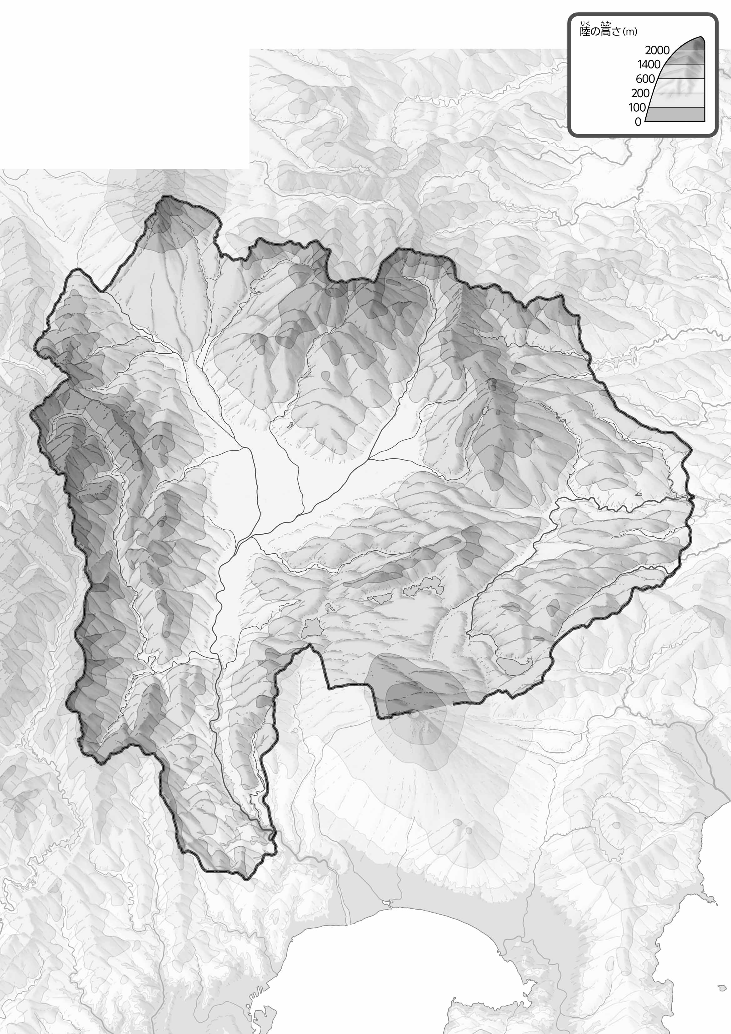 47都道府県地図 山梨県」のワークシート・活用例・地図モノクロ