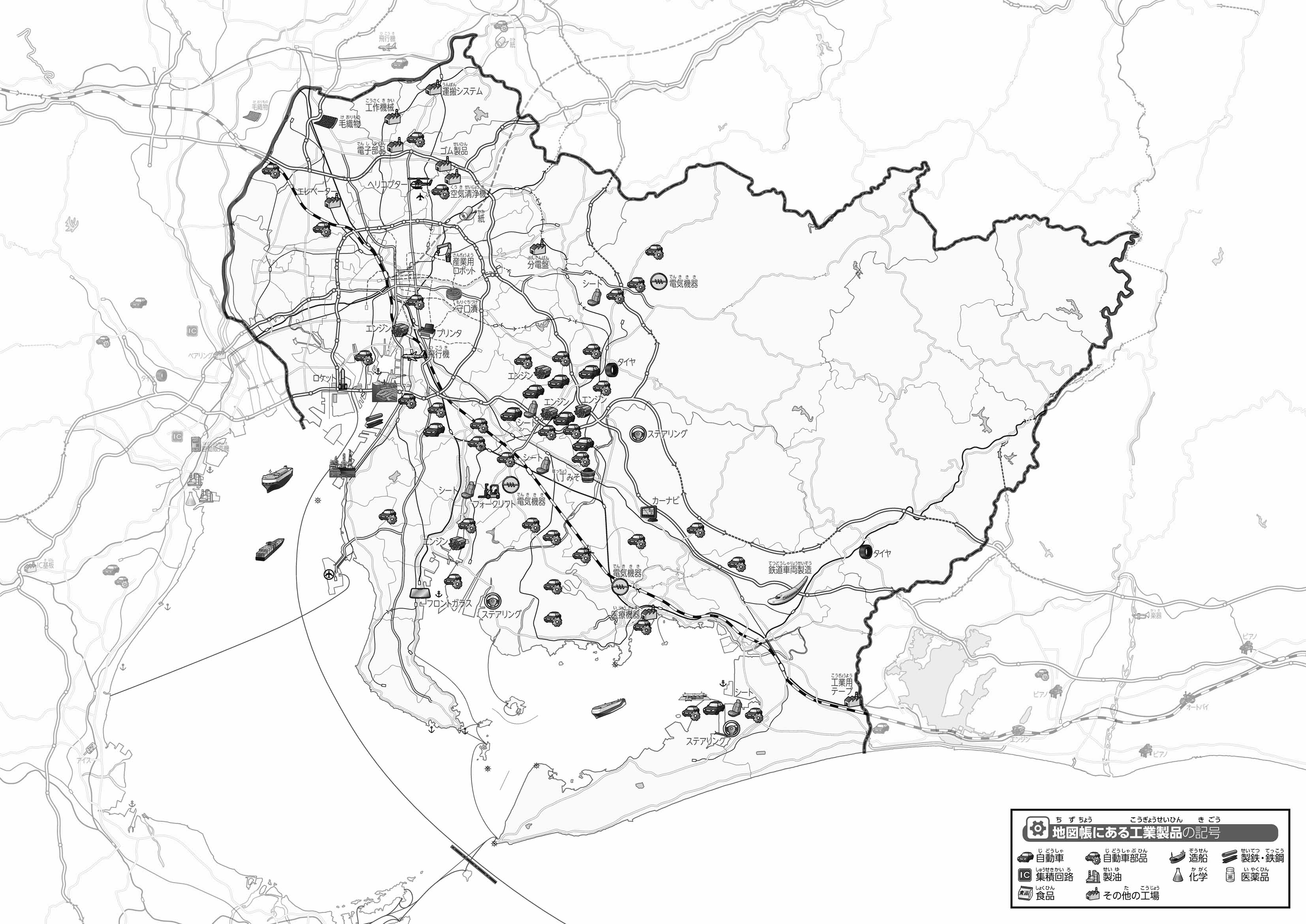 47都道府県地図 愛知県」のワークシート・活用例・地図モノクロ