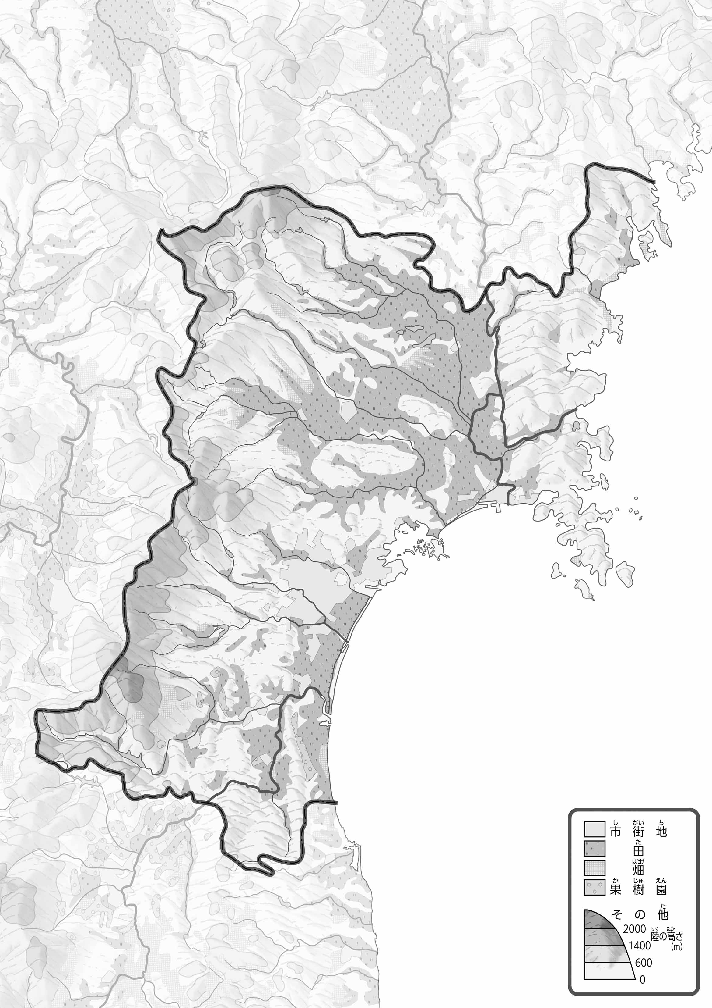 47都道府県地図 宮城県」のワークシート・活用例・地図モノクロ