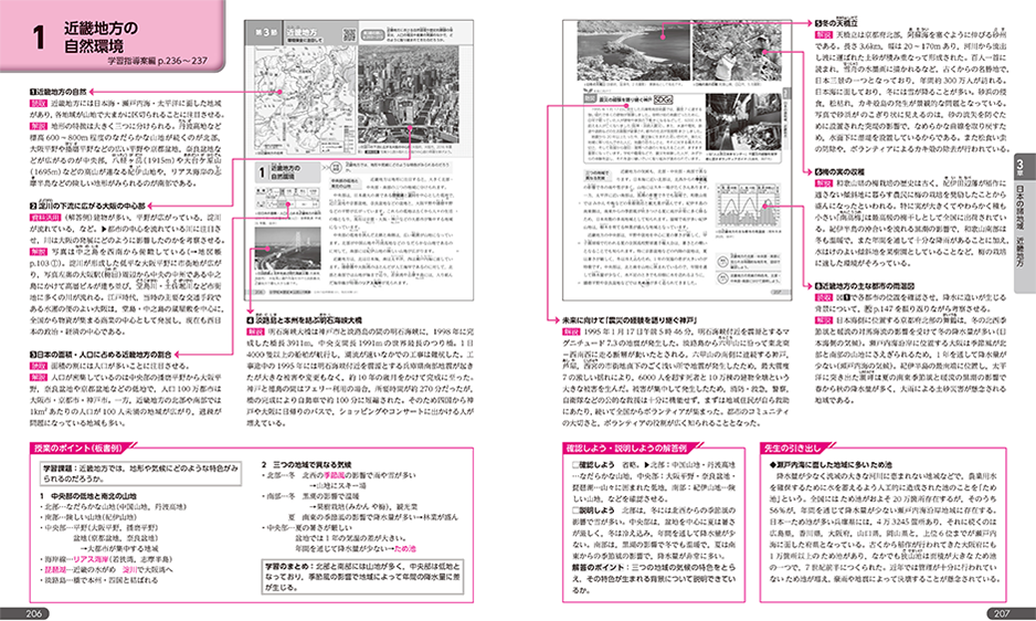 地理的分野「近畿地方の自然環境」ページの解説（画像は令和３年度版の紙面）