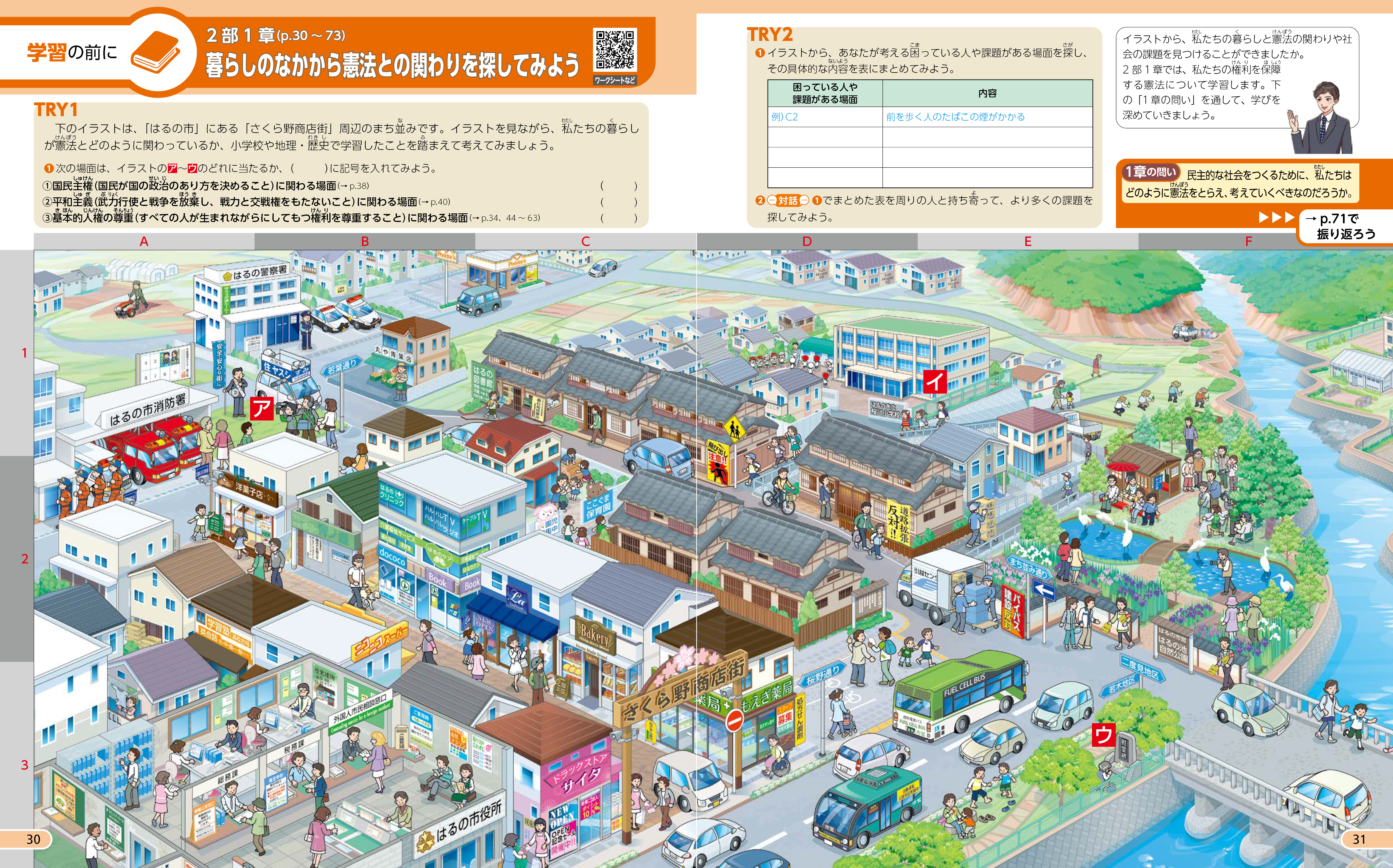 学習の前に 暮らしのなかから憲法との関わりを探してみよう p.30-31