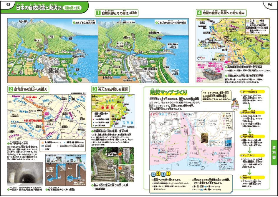 日本の自然災害と防災(2)(災害を防ぐ工夫)　p.93-94